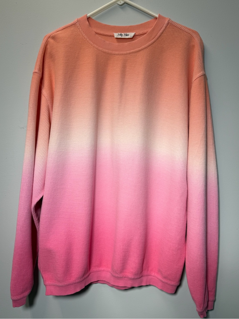Filly Flair Ombre Ribbed Pullover Sweatshirt Medium Peach Pink Cotton